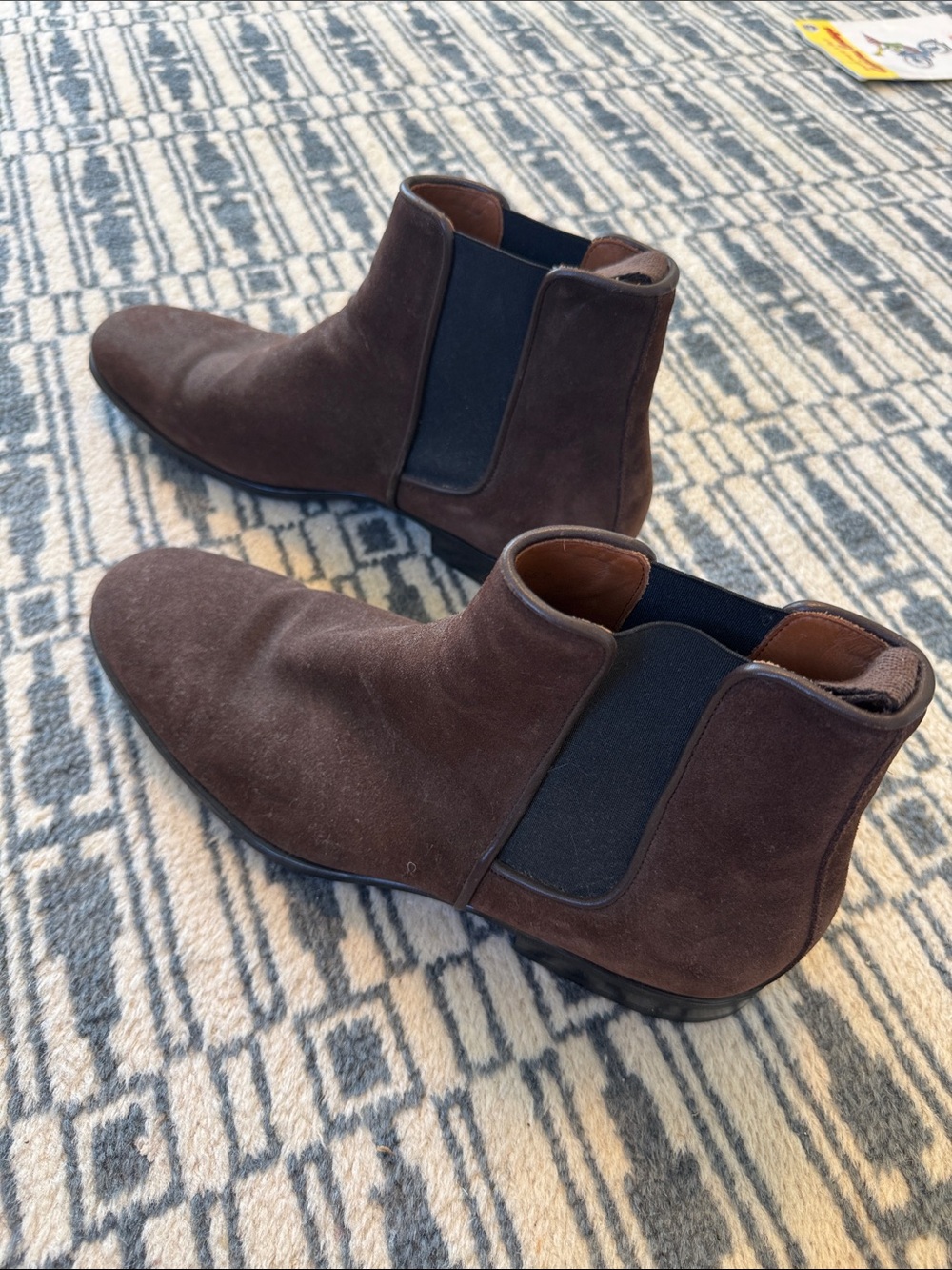 Aquatalia Men's Brown Suede Chukka Boots with Black Elastic Panels